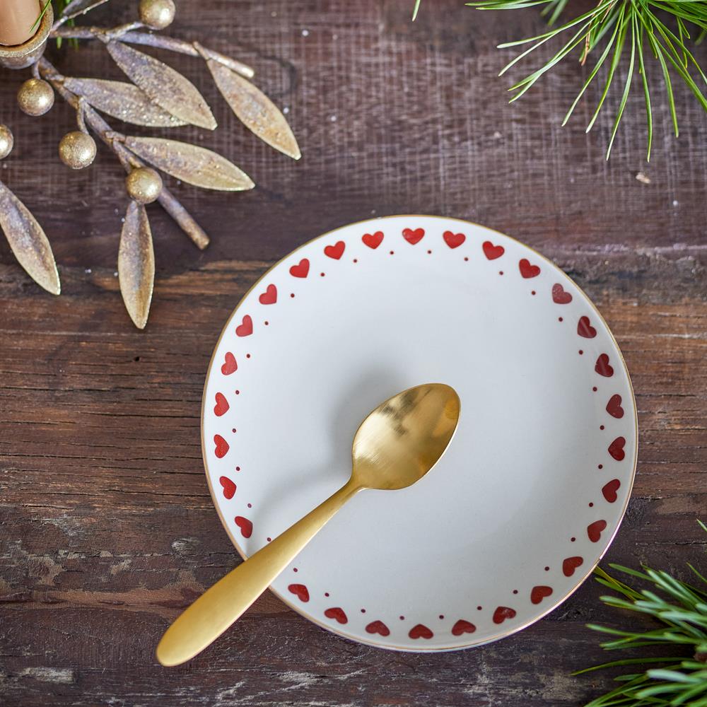 Bloomingville Jolly Weihnachtsteller, Rot, Steingut 16 cm mit Herzmotiv