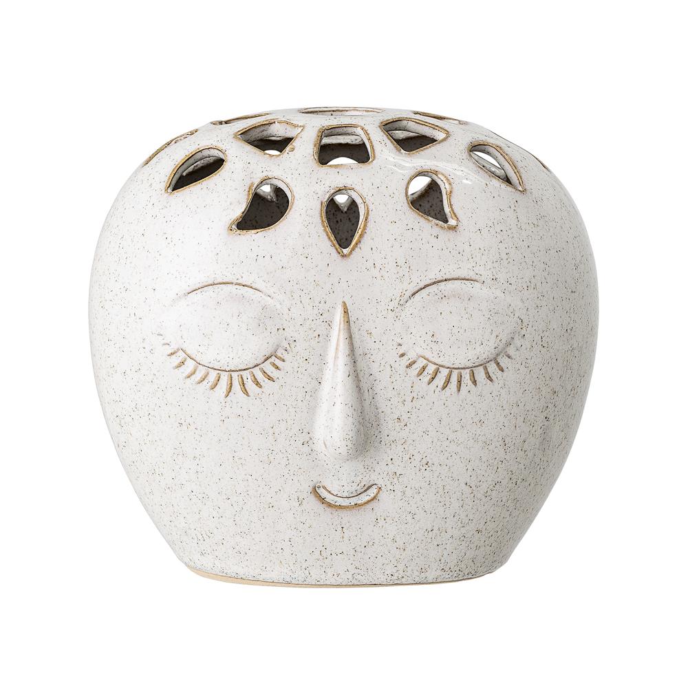 Bloomingville Elissa Vase 15,5 x 14,5 x 10 cm Weiß Steingut mit Gesicht Dekovase dänisches Design