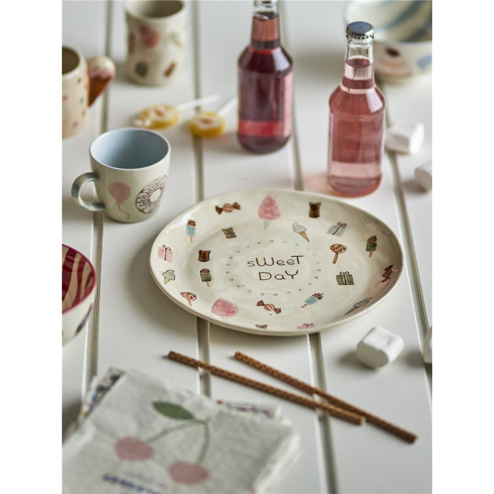 Bloomingville MINI Sweets Teller mit Süßigkeiten-Motiven, Steingut, Kinderteller, dänisches Design