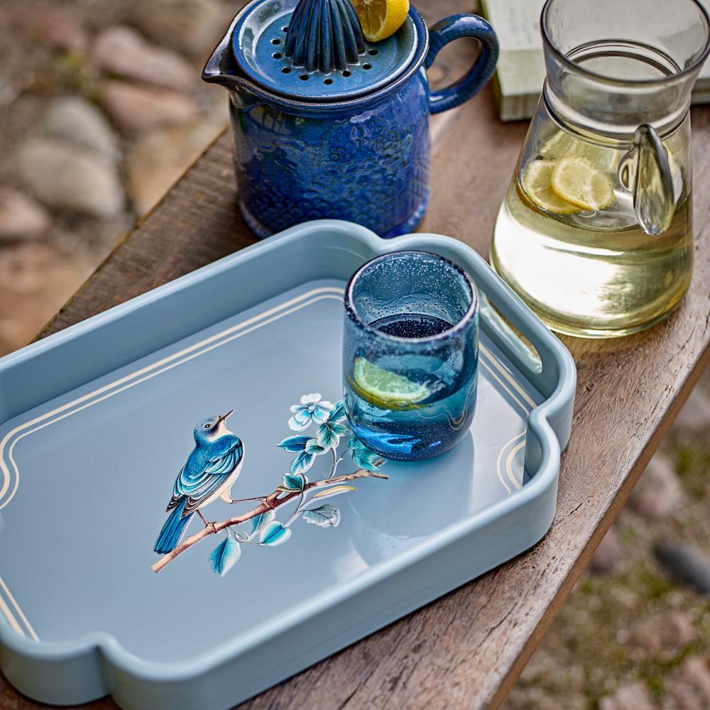 Bloomingville Tabby Trinkglas blau 330 ml aus Glas – mundgeblasenes 4er Set für Küche & Tischdeko