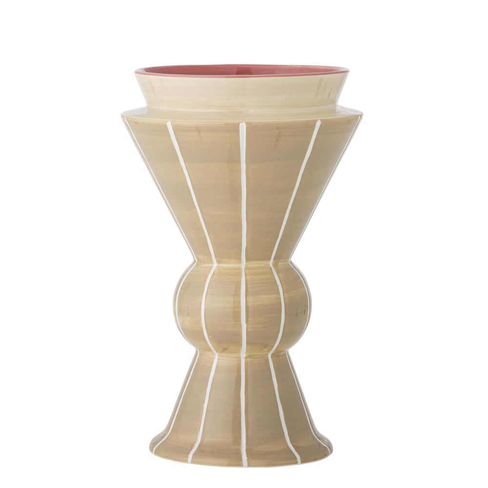 Bloomingville Trilla Vase natur - handbemalte Keramikvase mit Sanduhrform für Wohnzimmer & Dekoration