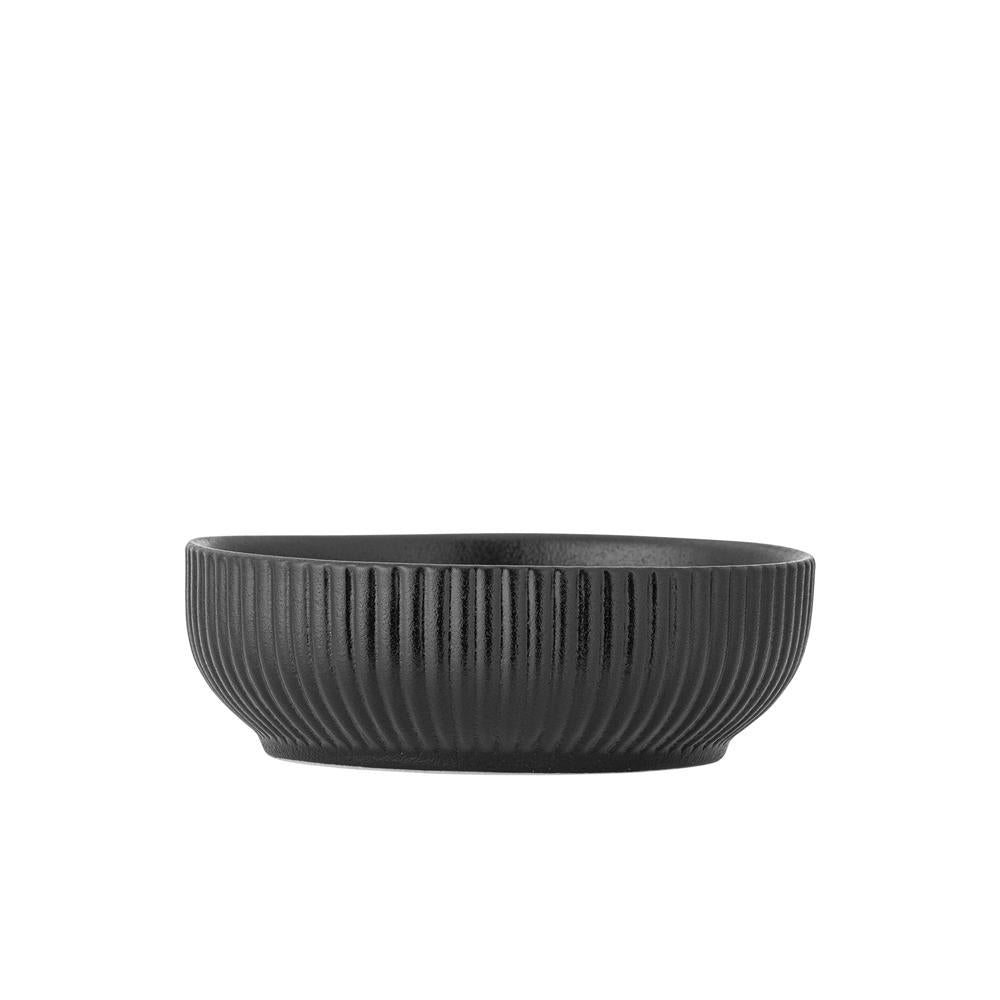Bloomingville Neri Schale Schwarz – Steingut, 625 ml, skandinavisches Design mit Rillenstruktur