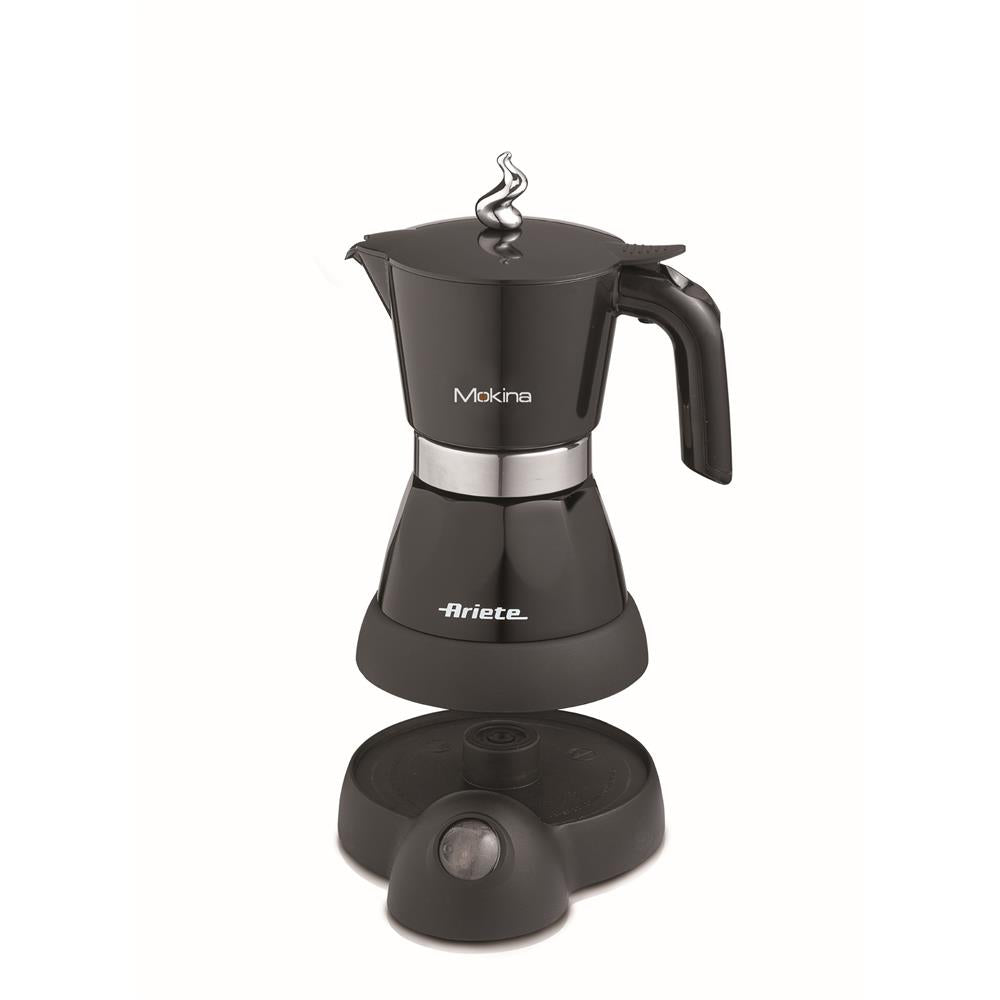 Ariete Moka Aroma Elektrische Espressokanne, Schwarz, 2-4 Tassen, für Mokka nach italienischer Art