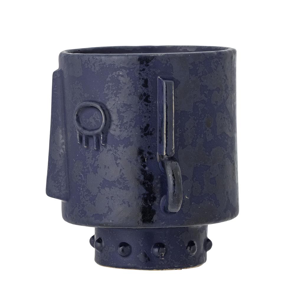 Bloomingville Ceejay Blumentopf – Steingut in Blau mit Gesichtsmotiv, 17,5 cm Länge