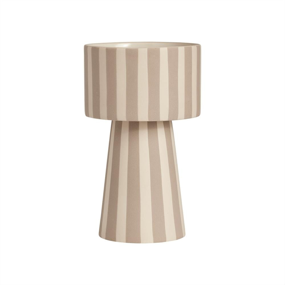 OYOY Toppu Blumentopf 15x24 cm, Beige/Grau gestreift - vielseitig als Übertopf, Dekoschale, Vase