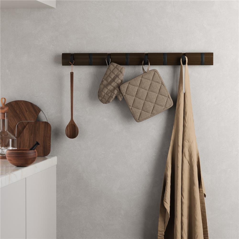 Umbra Flip Wandgarderobe, Garderobenleiste in Walnuss, mit 8 beweglichen Haken in Schwarz