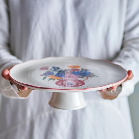 Bloomingville Dorothy Kuchenteller Bunt Steingut D28xH9 cm – Tortenplatte auf Fuß