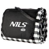 NILS CAMP Picknickdecke Schwarz/Weiß karriert 200x200 cm - große Outdoor Decke für Strand, Garten & Camping