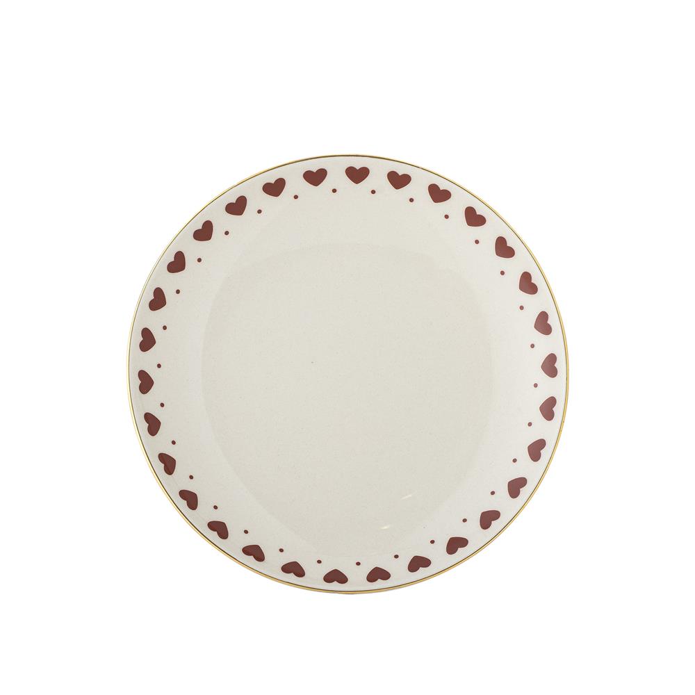 Bloomingville Jolly Weihnachtsteller, Rot, Steingut 16 cm mit Herzmotiv