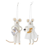 Bloomingville Peo Mäuse Anhänger, Weiß, Wollfiguren 2er Set Weihnachtsdeko
