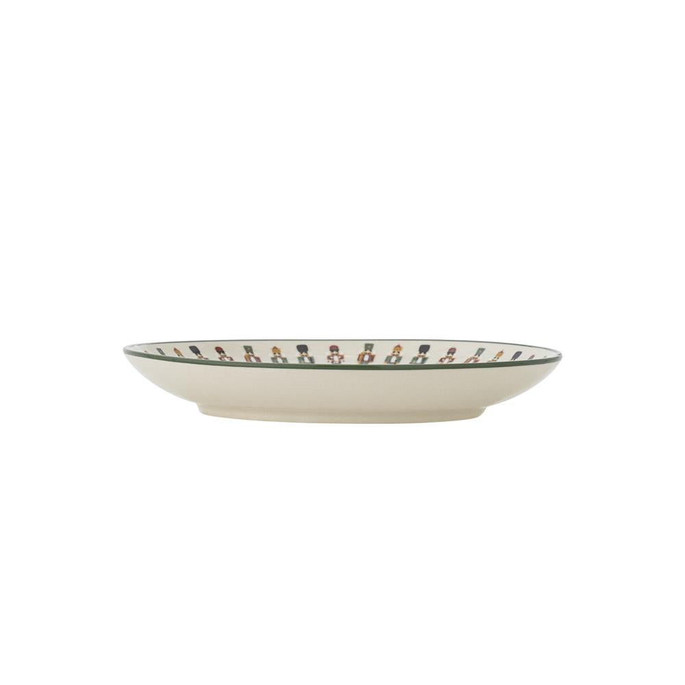 Bloomingville Jolly Weihnachtsteller, Grün, Steingut 16 cm mit Nussknacker-Motiv
