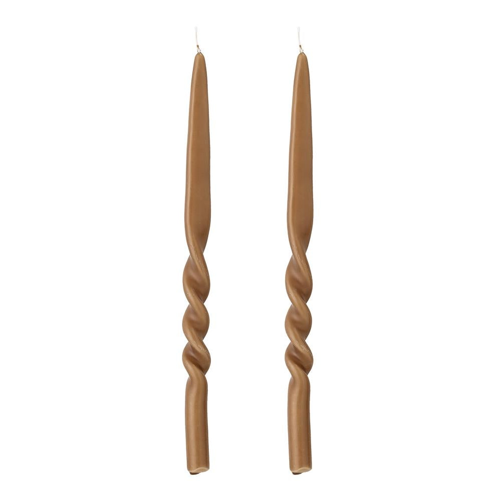 Bloomingville Twist Kerzen Set, Braun, Handgedreht, 2 Stück aus Paraffin