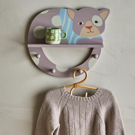 Bloomingville MINI Mille Garderobe bunt - Wandgarderobe Katze Kinderzimmer Hakenleiste Deko