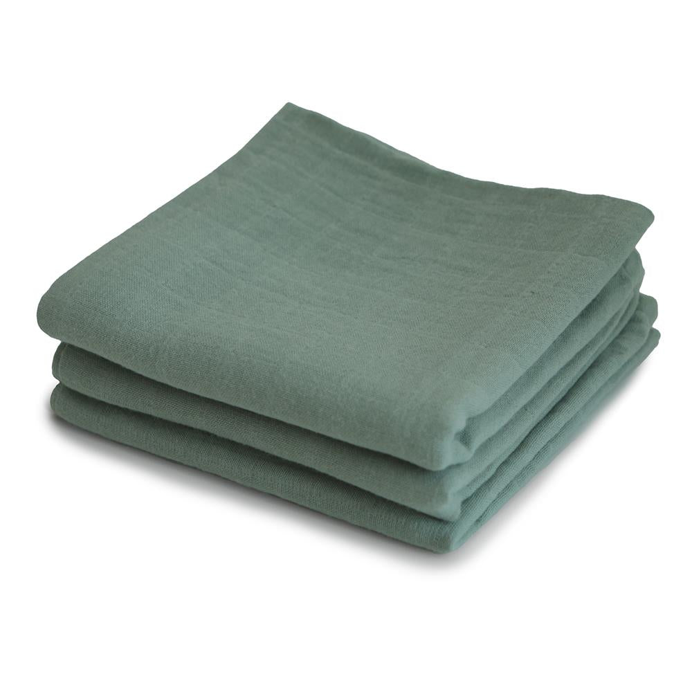 Mushie Musselin-Spucktücher 3er-Pack, Roman Green, Mulltücher aus 100% Bio-Baumwolle