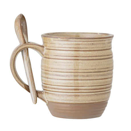 Bloomingville Moss Tasse mit Löffel Steingut Beige 500 ml 10 x 14 x 11 cm