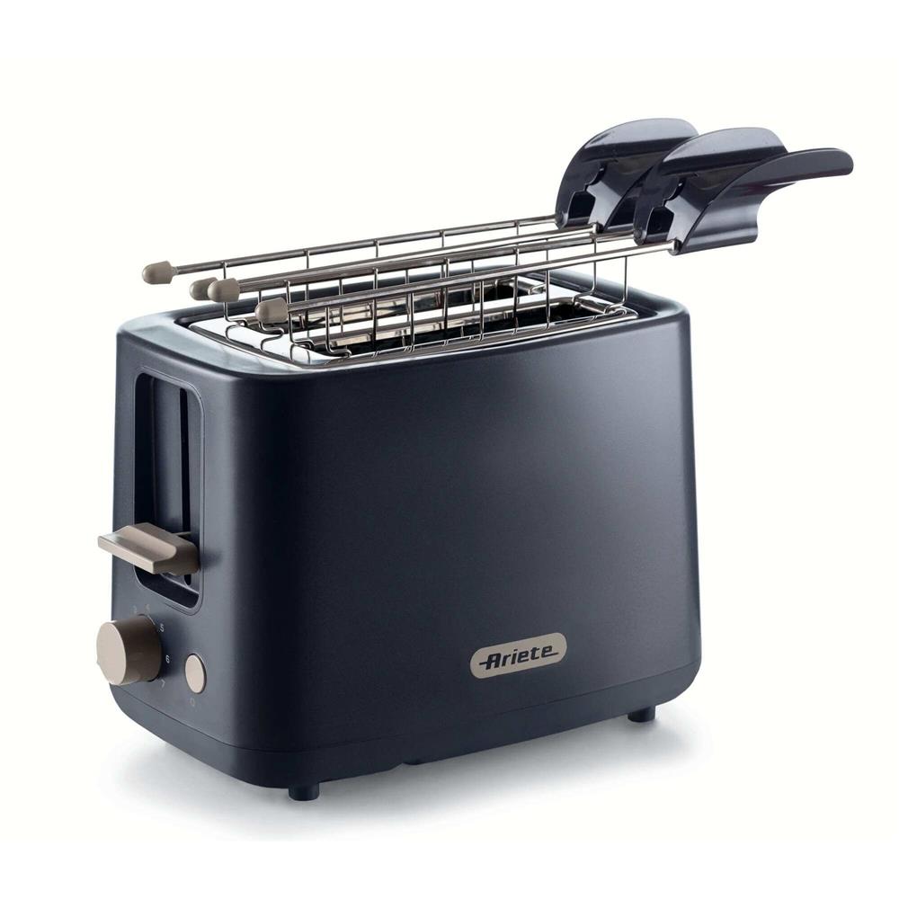 Ariete Breakfast Toaster, Dunkelgrau, 2-Scheiben-Toaster mit Sandwichzangen, Klassisches Design