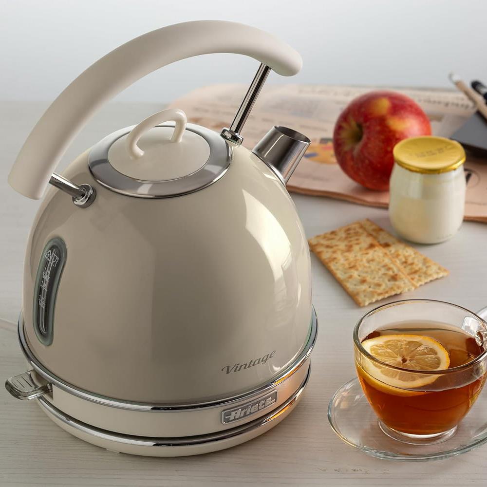 Ariete Vintage Wasserkocher, Beige, 1,7L, Edelstahlgehäuse, 2000W, Elegantes Retro-Design