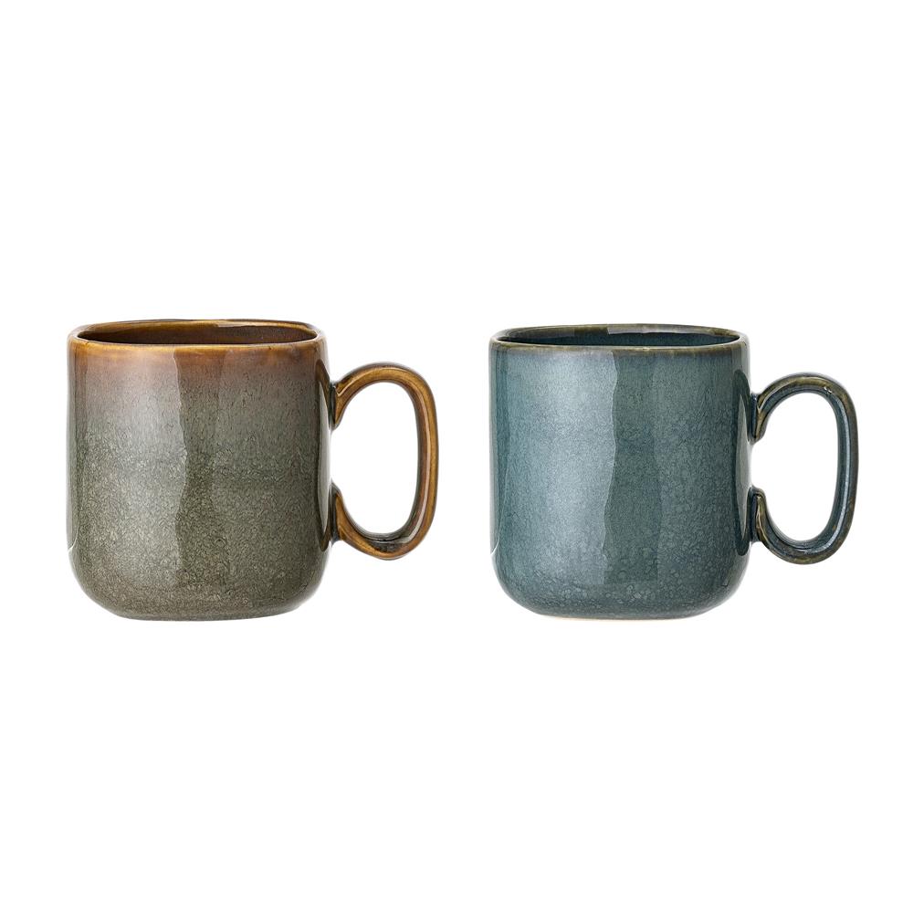 Bloomingville Aime Becher 2er Set 450 ml Grün Steingut Tasse Kaffeebecher Teetasse Trinkbecher