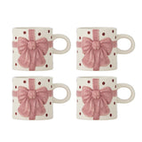 Bloomingville Bowie Tasse 4er Set 280 ml rosa Steingut mit Schleifenmotiv Kaffeebecher Weihnachten