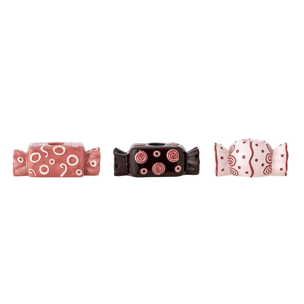Bloomingville Maiano Kerzenhalter 3er Set rosa Keramik Bonbon Design Weihnachtsdeko Stabkerzen