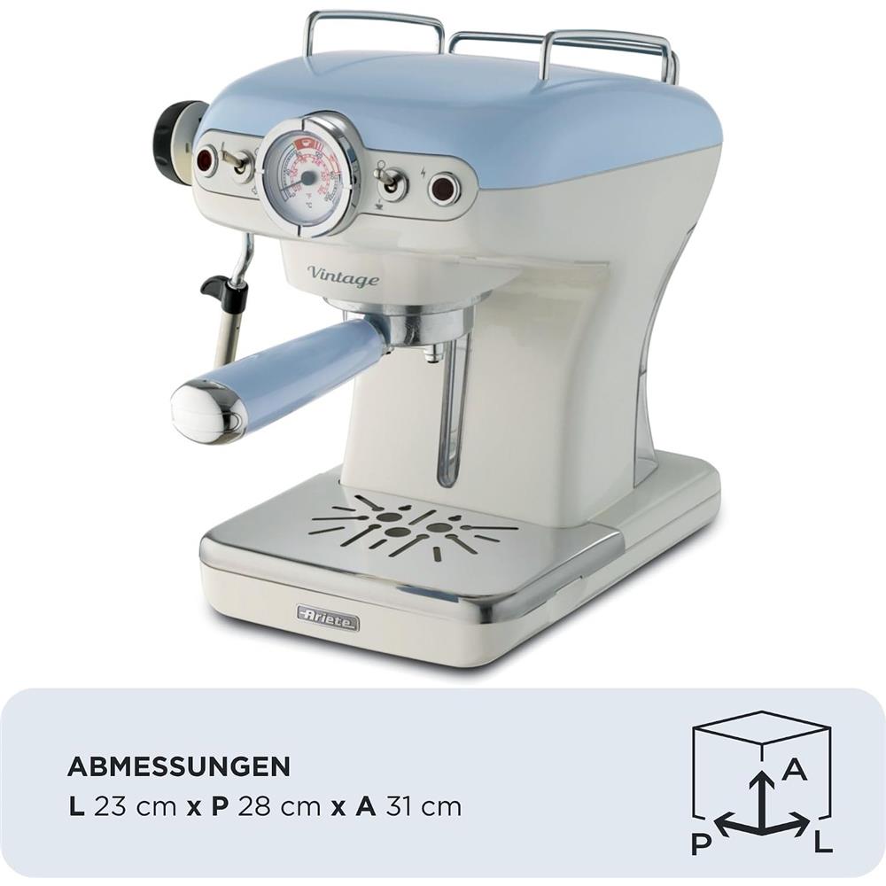 Ariete Vintage Espressomaschine, Blau, Siebträger Kaffeemaschine, 15 Bar