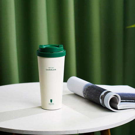 LocknLock Thermobecher 550 ml Grün-Weiß - Isolierbecher To Go mit Strohhalm & One-Touch Deckel