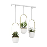 Umbra Triflora Vase Hängeblumentopf Wandvase Blumenampel für Wand und Decke 3er-Set Weiß/Messing