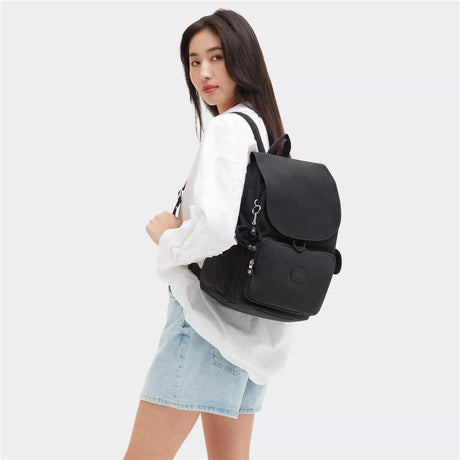 Kipling CITY PACK M, Mittelgroßer Rucksack, Black Noir (schwarz), 16L, Damenrucksack mit vielen Fächern