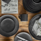 Bloomingville Neri Tasse Schwarz – Steingut, 350 ml, skandinavisches Design mit Rillenstruktur