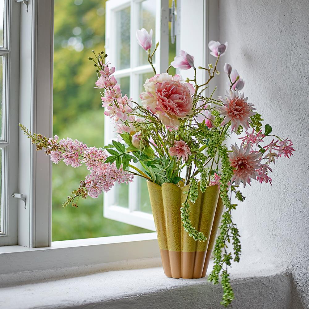 Bloomingville Penn Vase aus Steingut, Gelb – kunstvolle Vase mit gewellten Rändern