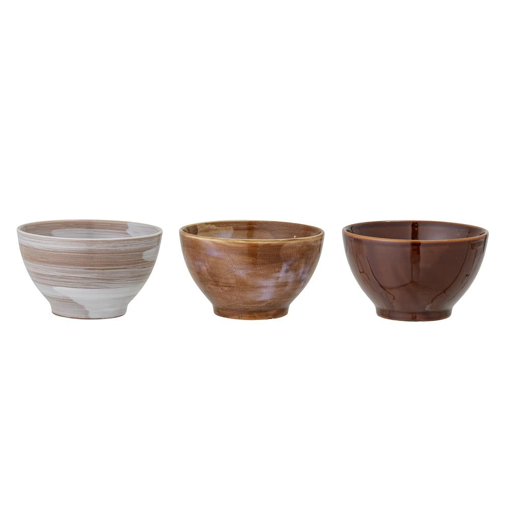 Bloomingville Lotus Schale, Braun, Steingut, D13,5xH7,5 cm, 3er Set