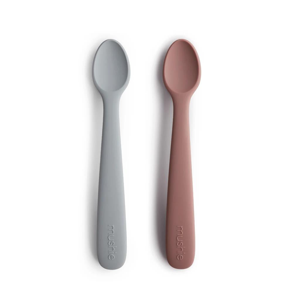 Mushie Silikon-Babylöffel 2erSet, Stone/Cloudy Mauve, BPA-frei
