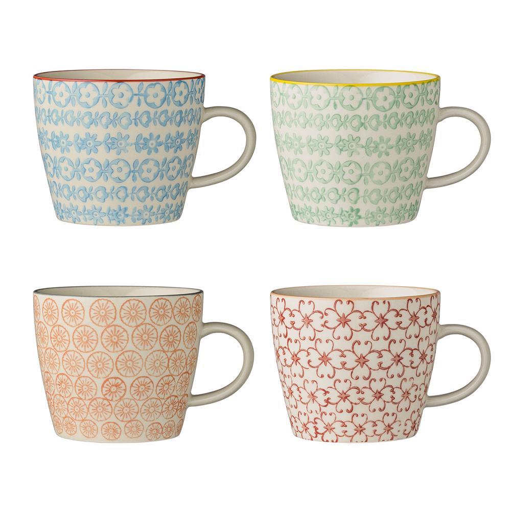 Bloomingville Carla Tassen, 4er Set, Bunt, 300ml, Steingut, dänisches Design