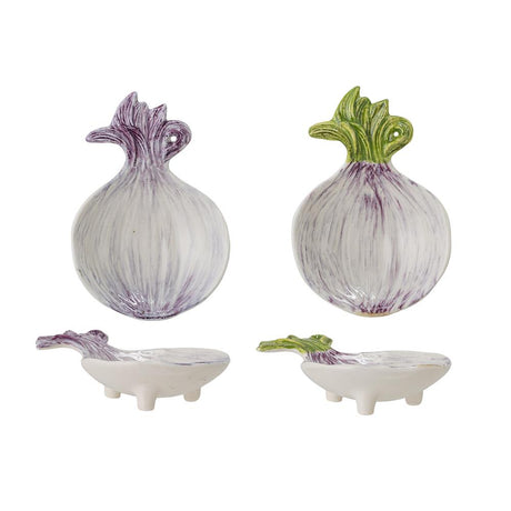 Bloomingville Mimosa Zwiebel Schale 2er Set Lila/Grün Steingut Schale Dekoschale dänisches Design