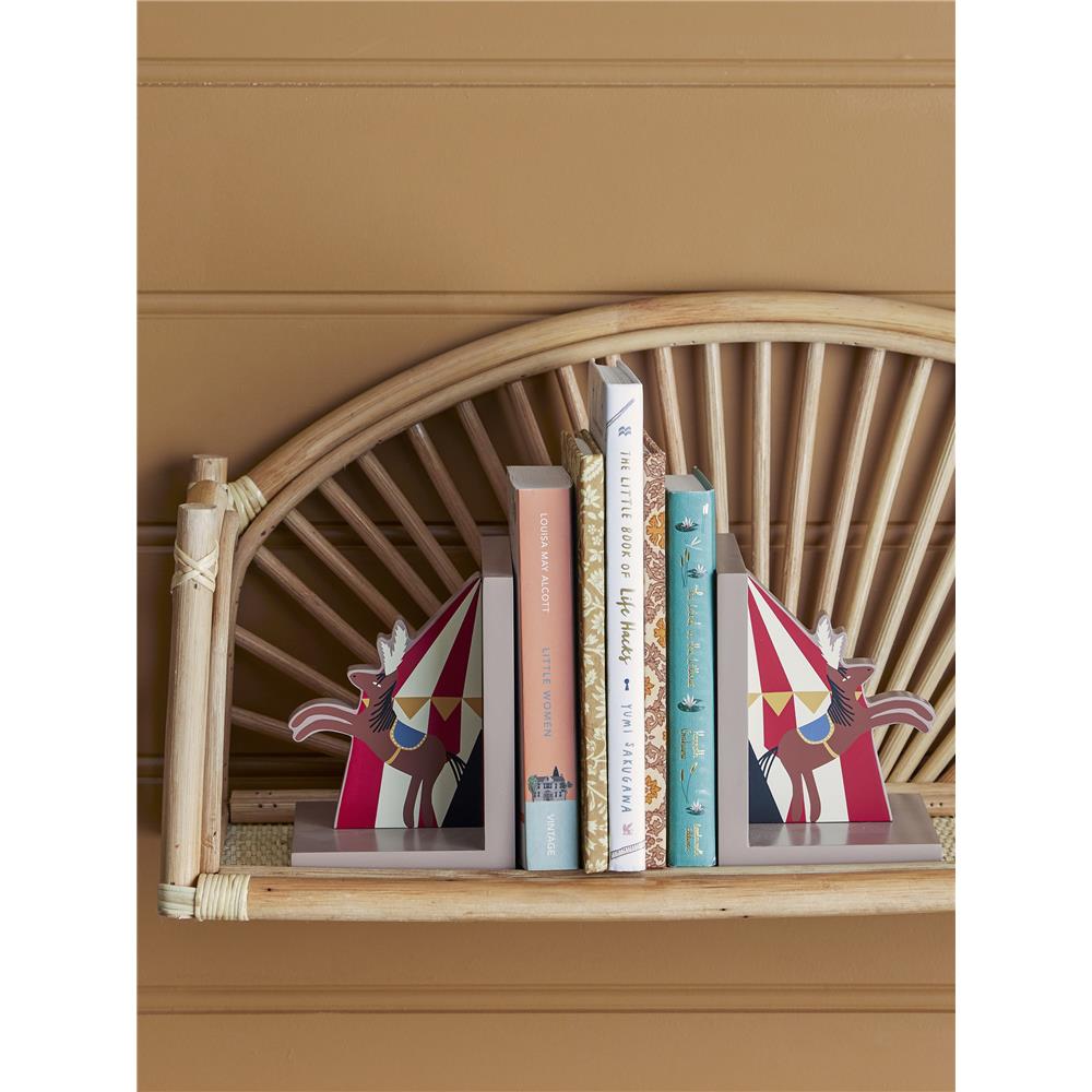 Bloomingville MINI Santos Buchstütze – Zirkuspferde, Rot, 2er Set aus MDF