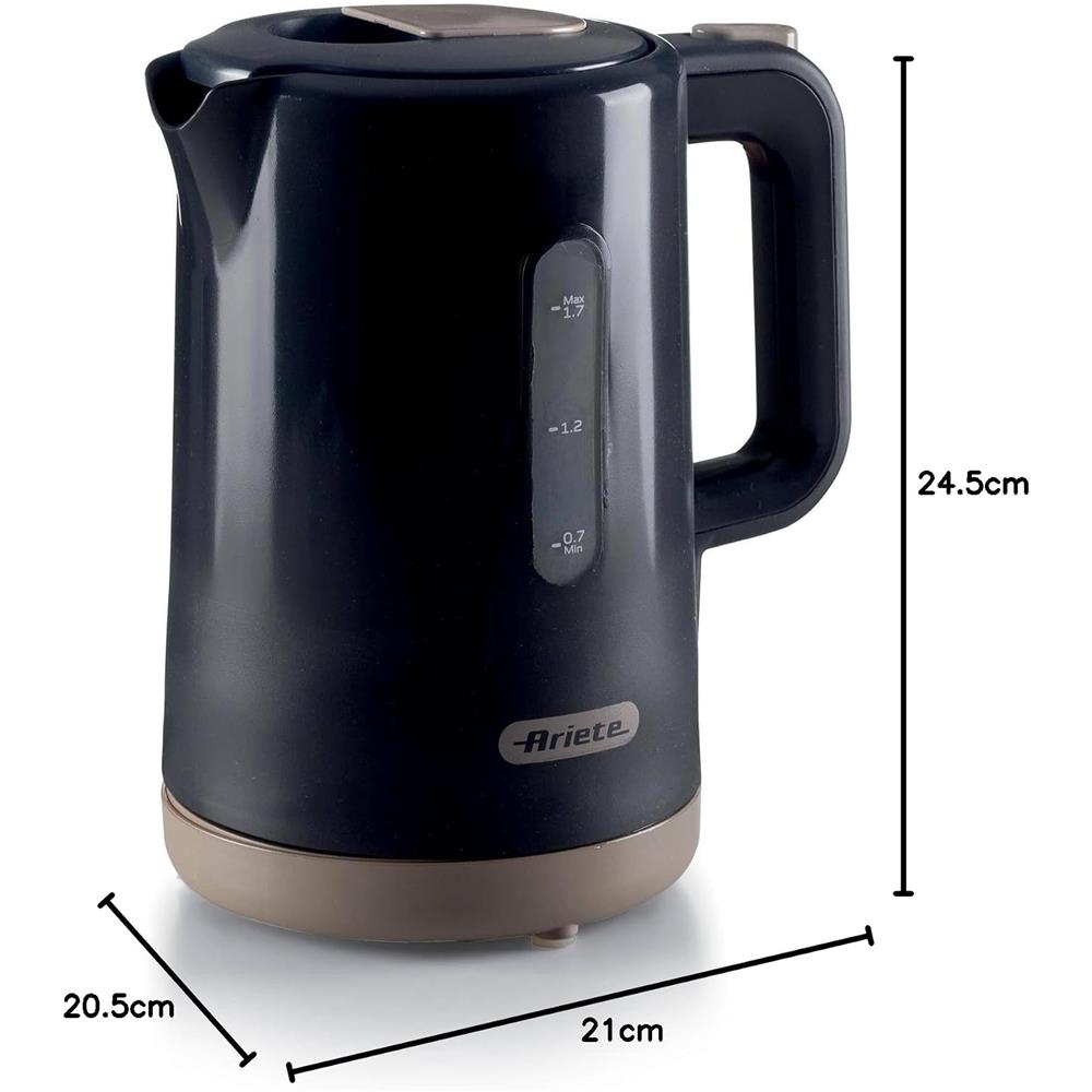 Ariete Breakfast Wasserkocher, Dunkelgrau, 1,7L, Wasserstandsanzeige, 2200W, Klassisches Design