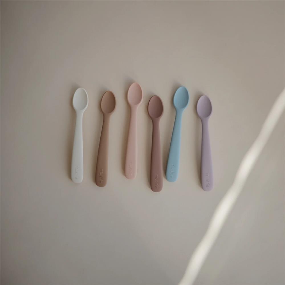 Mushie Silikon-Babylöffel 2erSet, Stone/Cloudy Mauve, BPA-frei