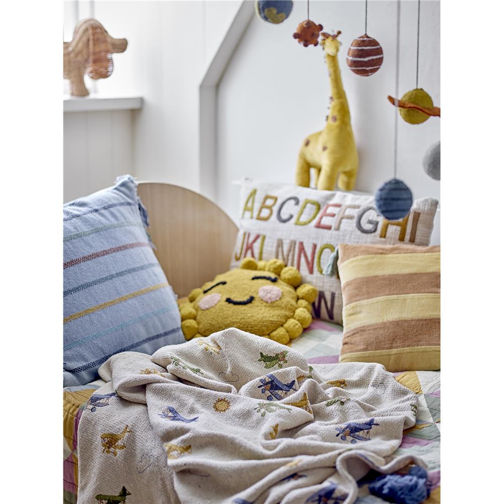 Bloomingville MINI Frey Kissen, Blau, Recycelte Baumwolle, 45x45 cm, Kinderzimmer, dänisches Design