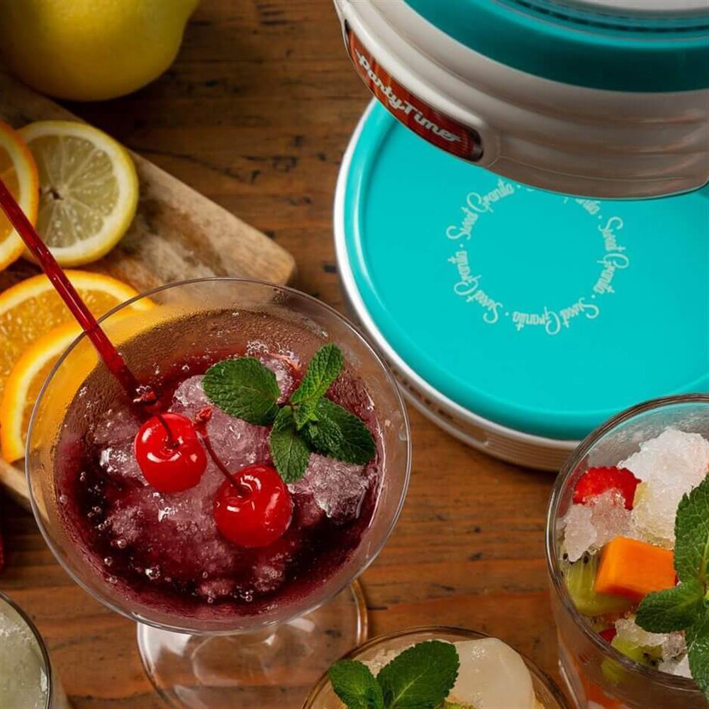 Ariete Party Time Ice Crusher, Blau, Eiscrusher für Cocktails & Slush, Retro-Design, 50er Jahre-Stil