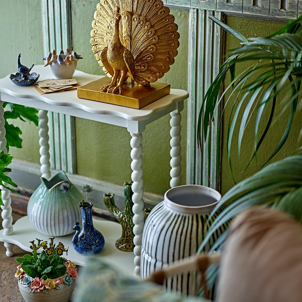 Bloomingville Eanna Blumentopf aus Steingut, Bunt – handbemaltes Pflanzgefäß mit Blumenbordüre