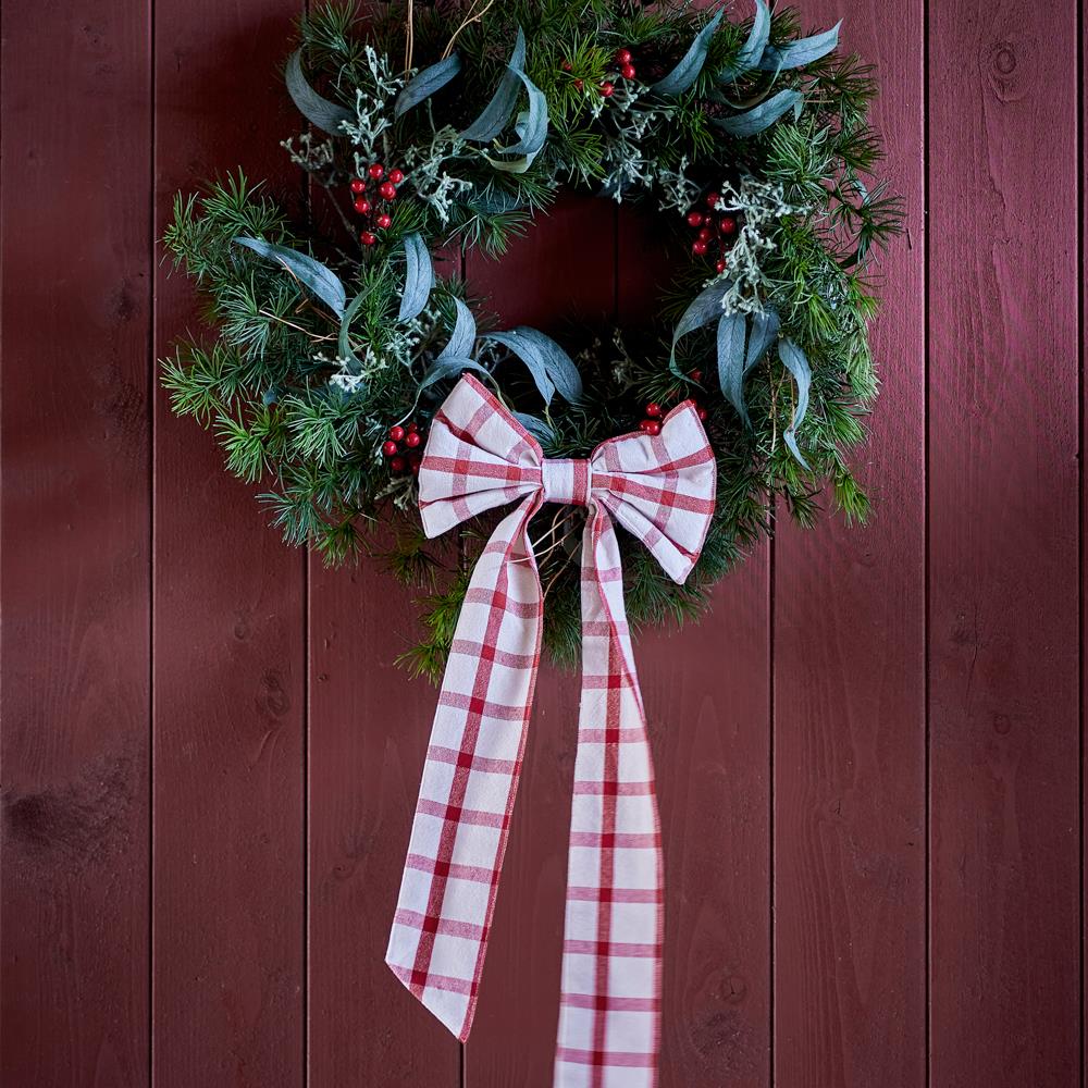 Bloomingville Ruby Weihnachtsschleife, Rot, Stoffschleife mit Clip 53 cm