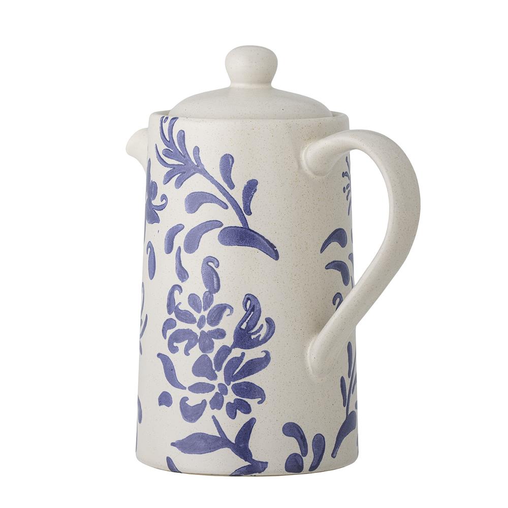 Bloomingville Petunia Teekanne, Blau, Steingut, 800 ml, mit romantischen Vintage-Look