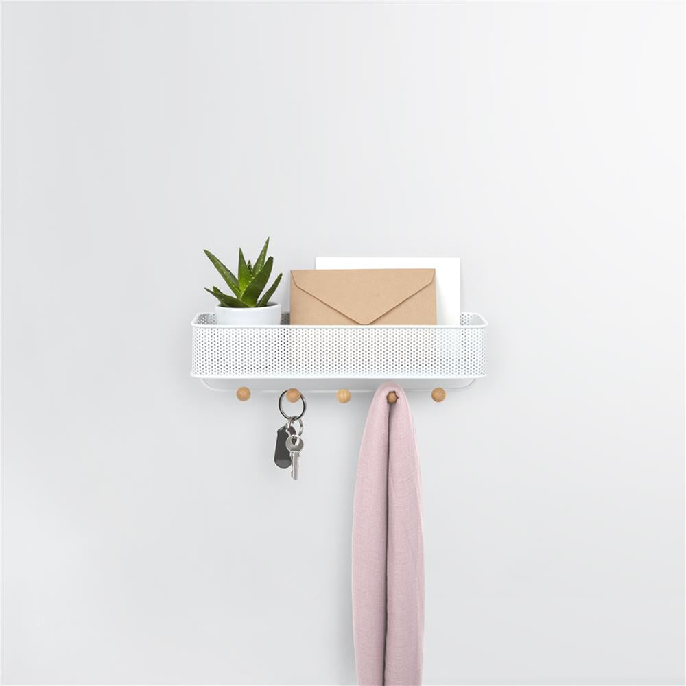 Umbra Estique Schlüsselbrett mit Briefablage, Multifunktionaler Wand Organizer mit 5 Haken, in Weiß