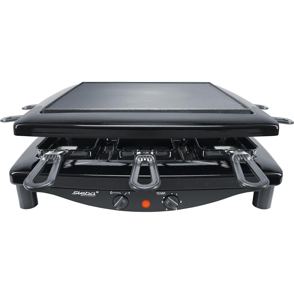 Steba Raclette RC 3 PLUS mit Naturstein & Stahlgussplatte – 8 Pfännchen, 1450 W, Made in Germany