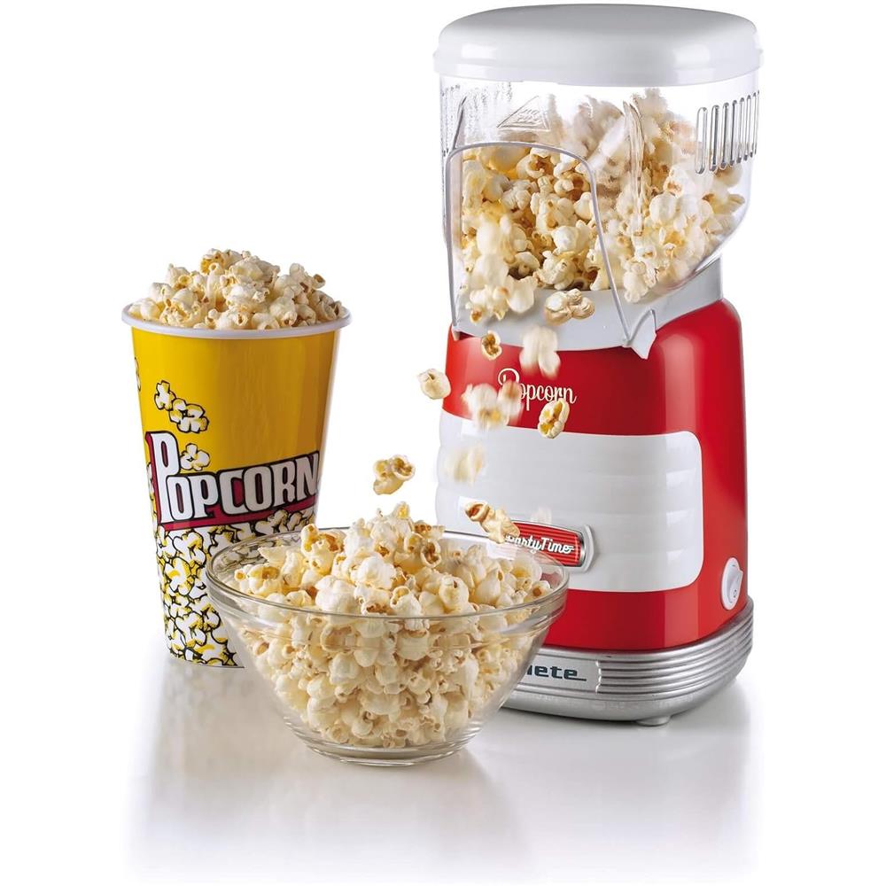 Ariete Party Time Popcorn Maker, Rot, Popcornmaschine Heißluft, Retro-Design, 50er Jahre-Stil