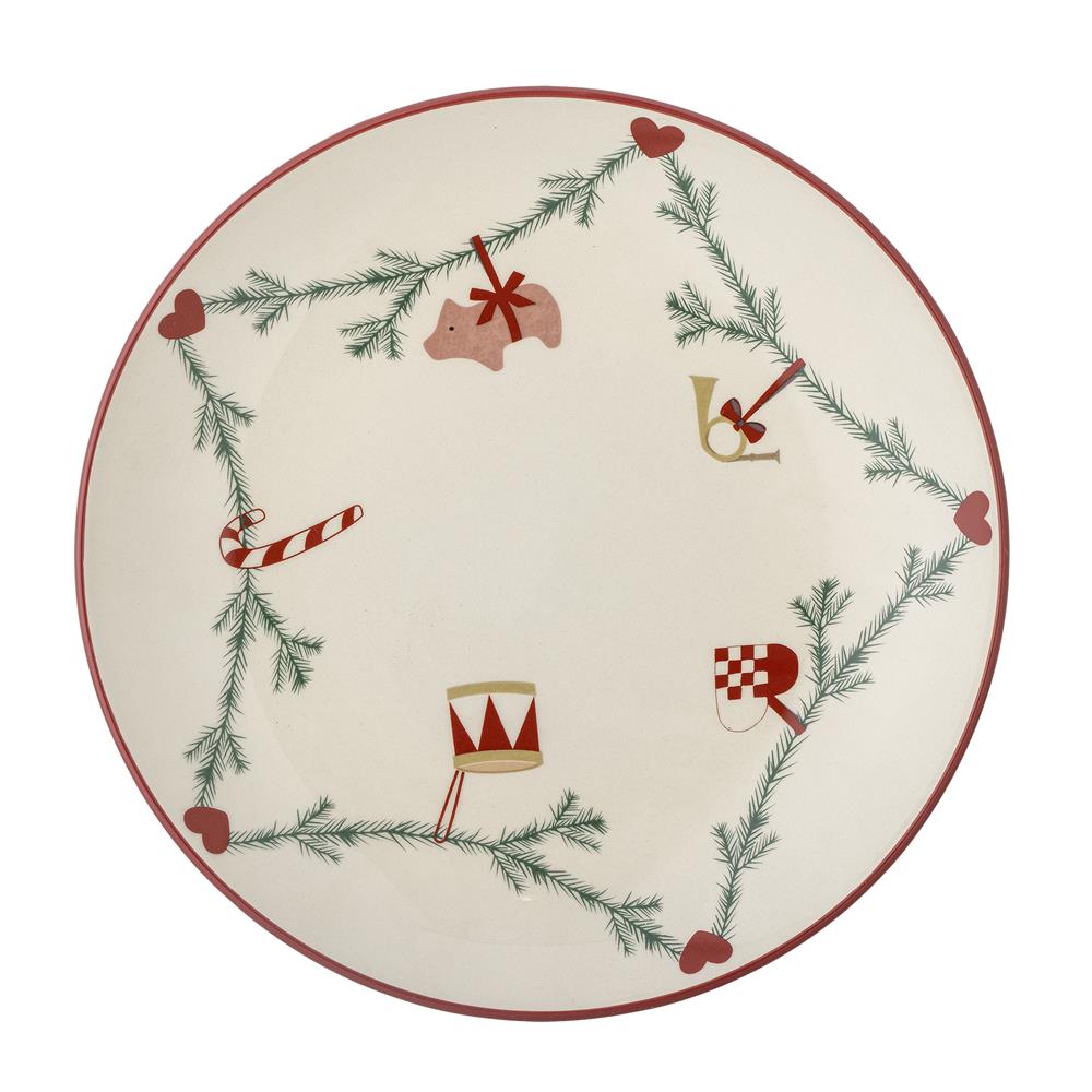 Bloomingville Yule Weihnachtsteller, Natur, Steingut 25,5 cm mit Weihnachtsmotiv