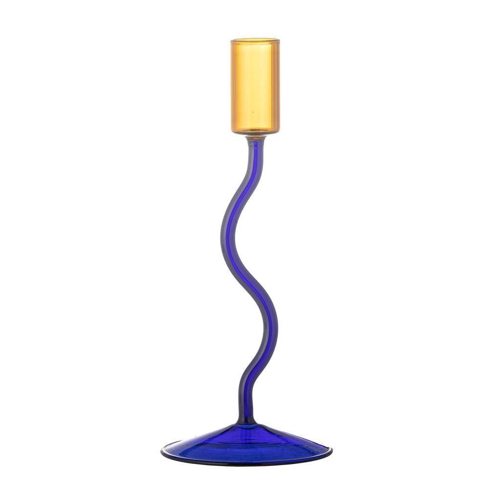Bloomingville Ada Kerzenhalter, Blau, Glas, mundgeblasen, 22 cm, modernes Design