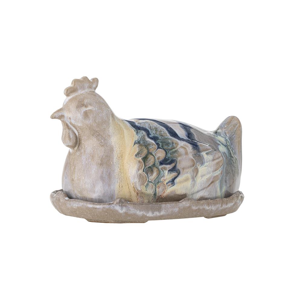 Bloomingville Heni Butterdose aus Steingut, Rose – dekorative Dose in Huhn-Form