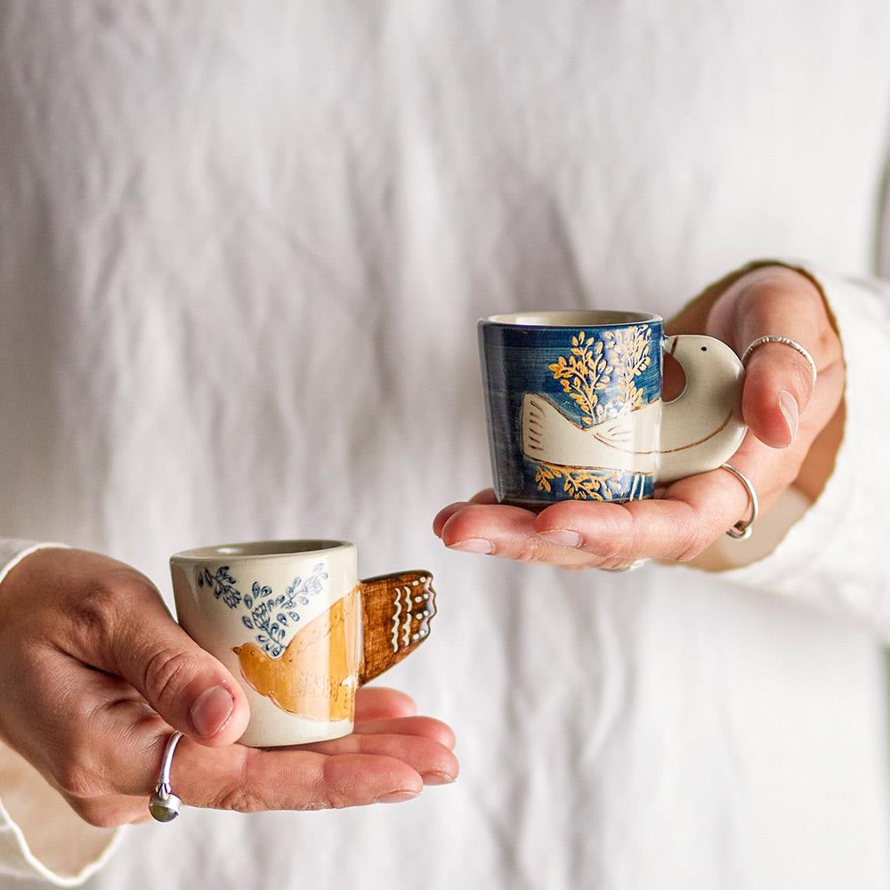 Bloomingville Hezha Espressotassen Blau – 2er-Set aus handdekoriertem Steingut