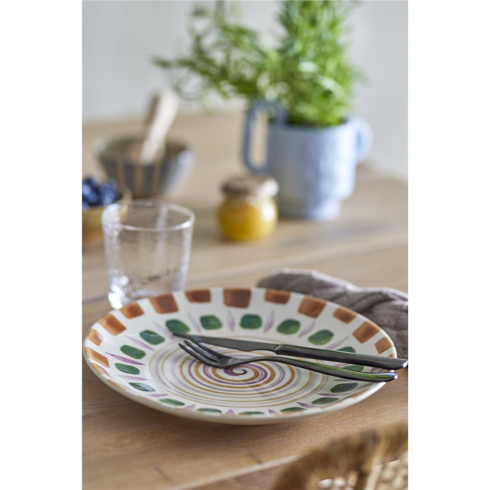 Bloomingville Shama Teller, Grün, Steingut, 27 cm, mit handbemaltem Muster
